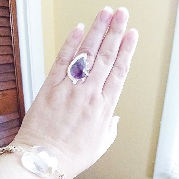 Sz 7.75 ~ Huge Amethyst in Bright Silver! February Birthstone. Intense & Flashy! - Picture 2 of 14